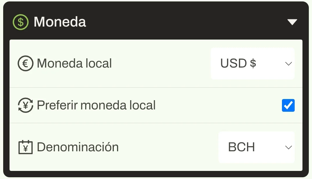 configuración de moneda configuración de moneda